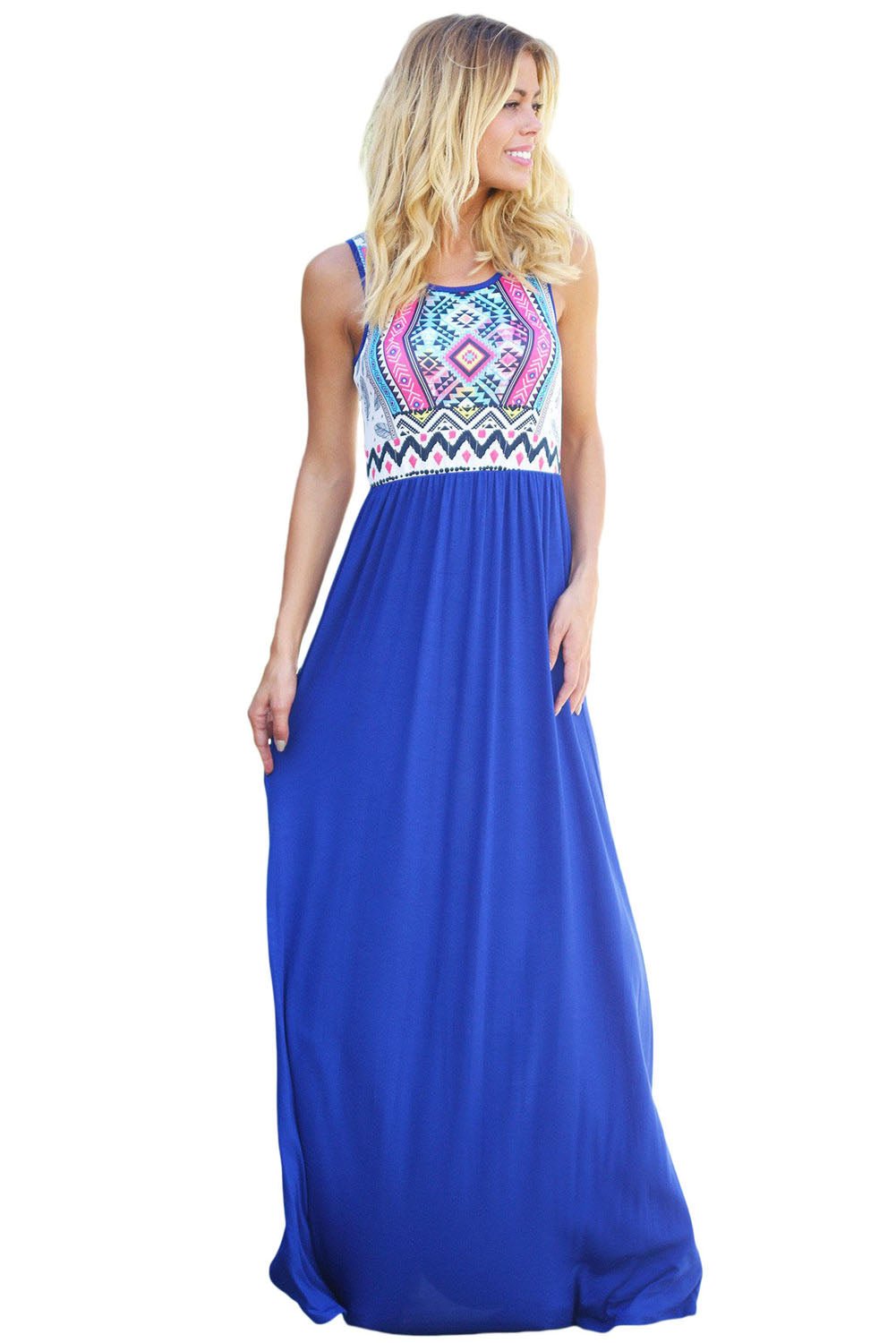 Aztec Print Royal Blue Maxi Dress - Howse Fashion Company