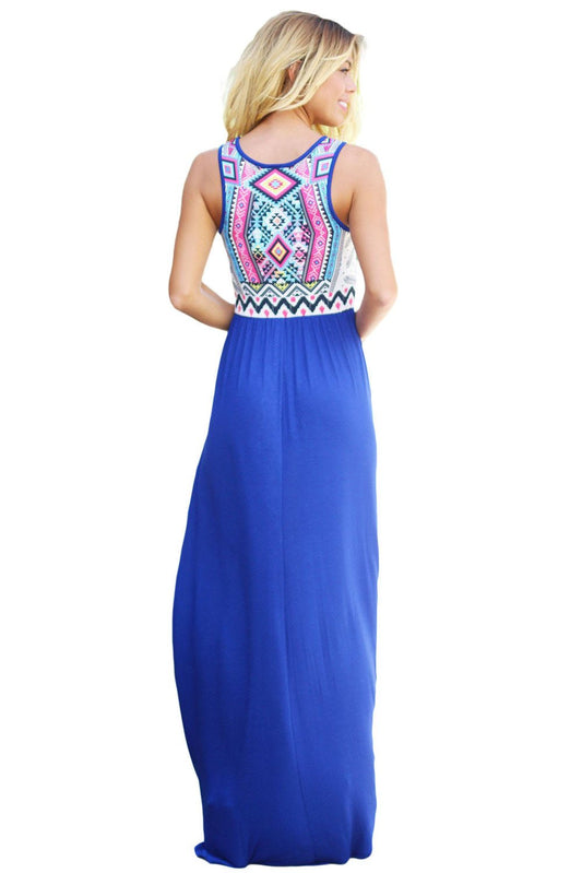 Aztec Print Royal Blue Maxi Dress - Howse Fashion Company