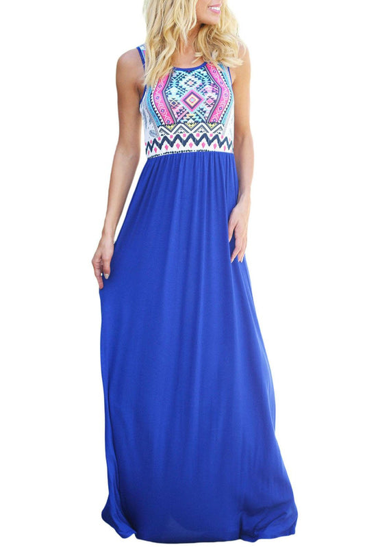 Aztec Print Royal Blue Maxi Dress - Howse Fashion Company