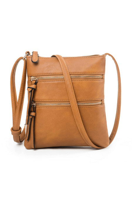 Brown Double Zipper Shoulder Messenger Bag - Howse Fashion Company