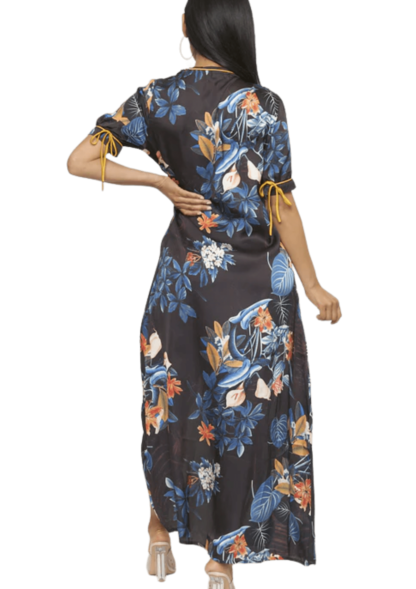 Floral Kimono Maxi Dress with High Split - Howse Fashion Company