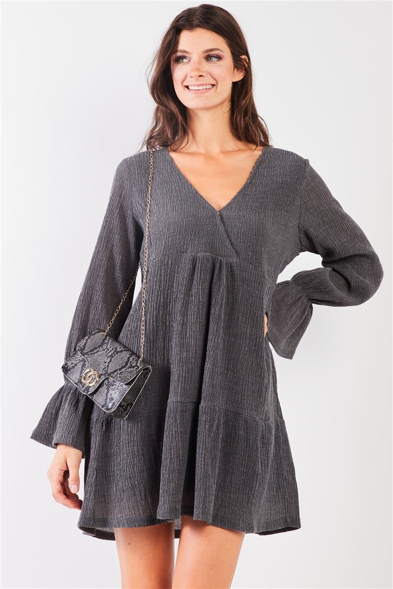 Gray Long Sleeve Mini Dress - Howse Fashion Company