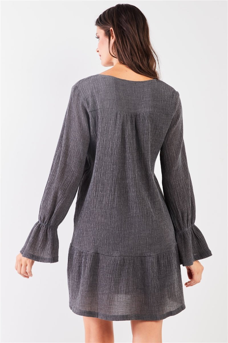 Gray Long Sleeve Mini Dress - Howse Fashion Company