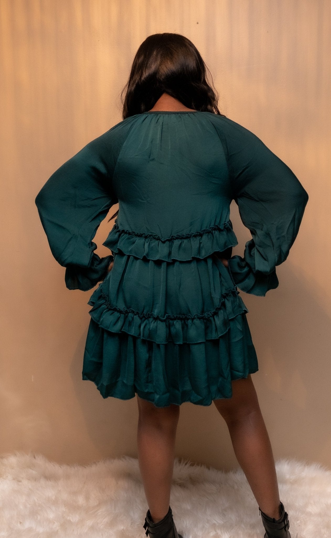 Hunter Green Ruffle Dress - Howse Fashion Company