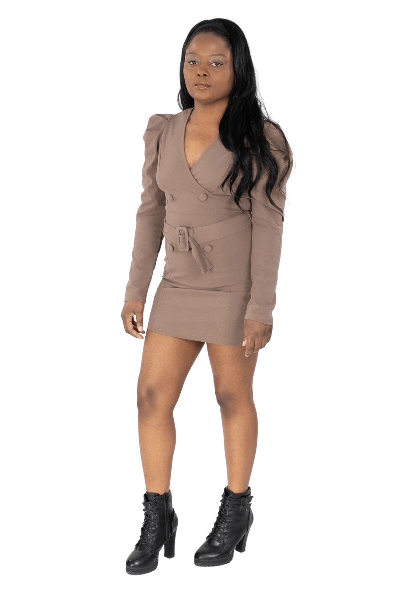 Long Sleeve Mocha Belted Dress - Howse Fashion Company