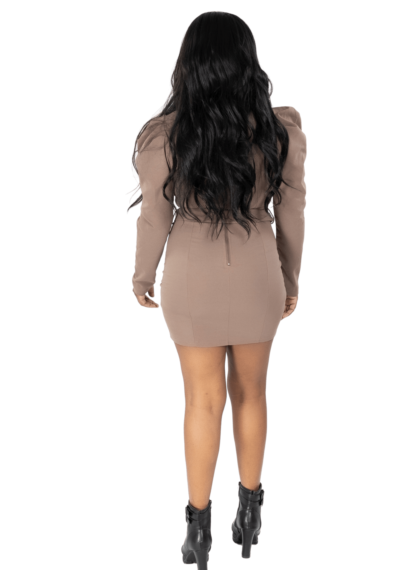 Long Sleeve Mocha Belted Dress - Howse Fashion Company