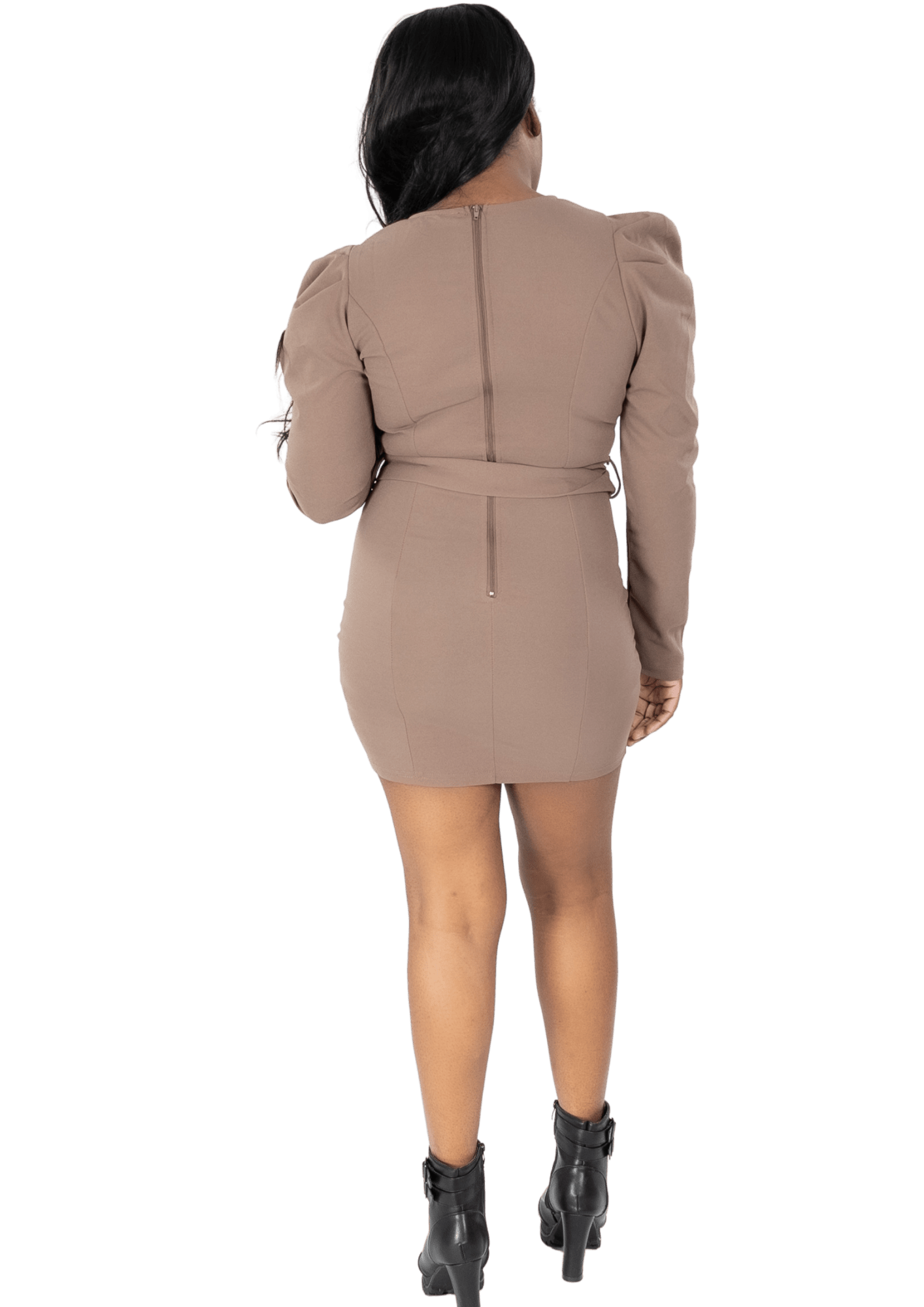 Long Sleeve Mocha Belted Dress - Howse Fashion Company