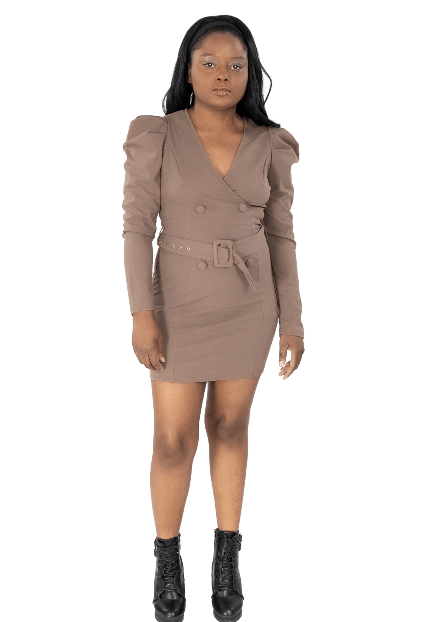 Long Sleeve Mocha Belted Dress - Howse Fashion Company