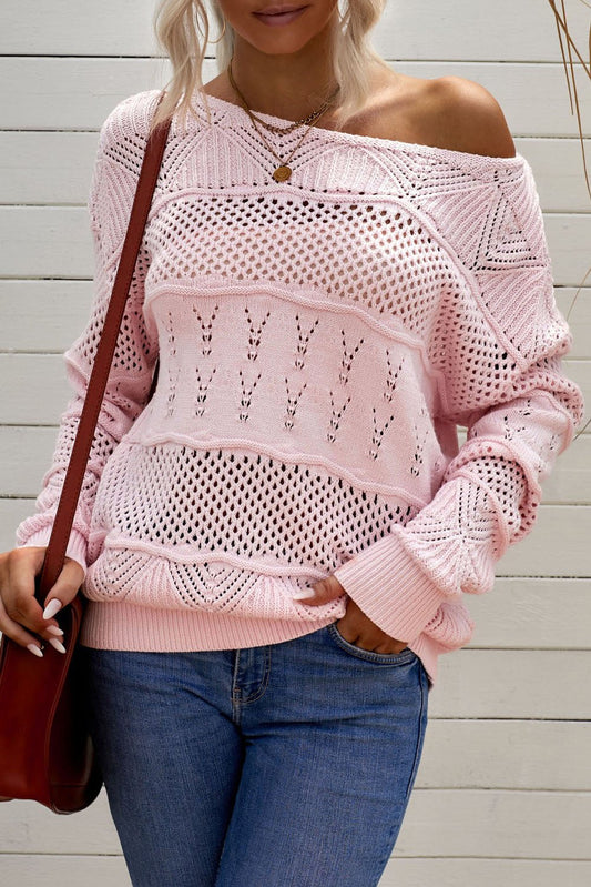 Pink Drop Shoulder Knitted Pullover Sweater - Howse Fashion Company