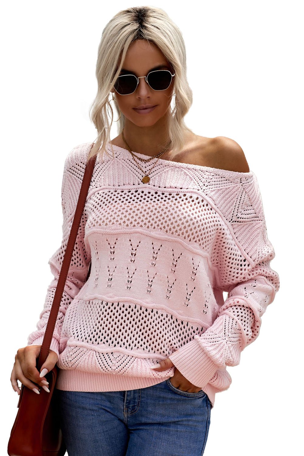 Pink Drop Shoulder Knitted Pullover Sweater - Howse Fashion Company