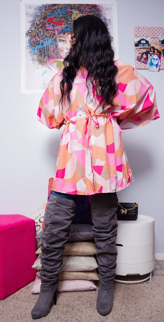 Pink Geometric Print Batwing Sleeve Dress - Howse Fashion Company