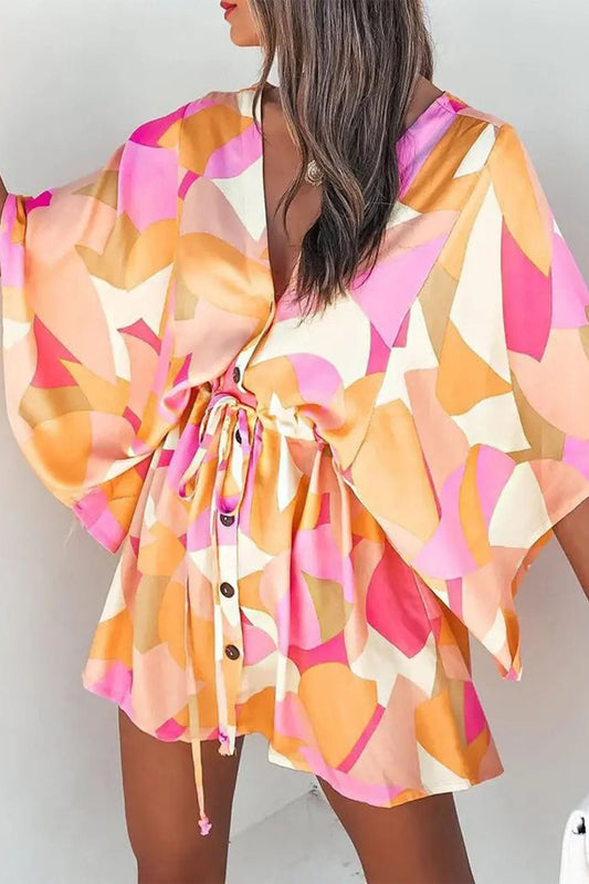 Pink Geometric Print Batwing Sleeve Dress - Howse Fashion Company