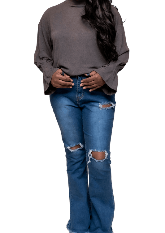 Ripped Bell Bottom Jeans - Howse Fashion Company