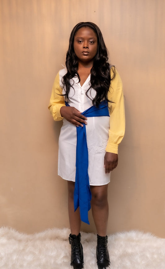 Shirt Dress - White, Blue & Yellow - Howse Fashion Company