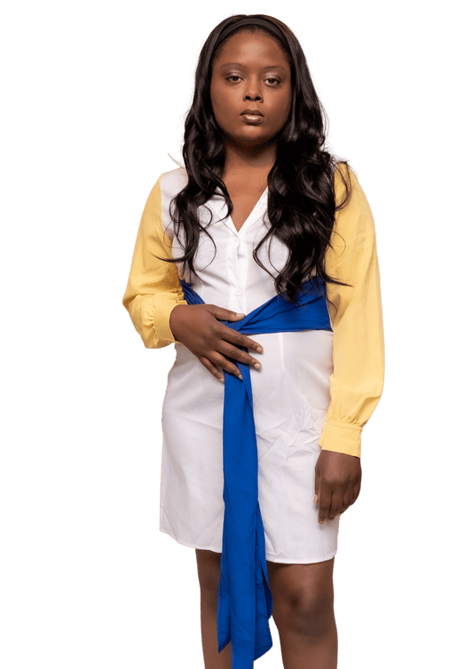 Shirt Dress - White, Blue & Yellow - Howse Fashion Company