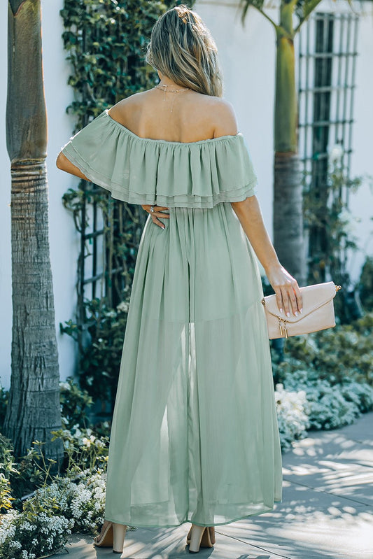 Tiered Ruffled Off Shoulder Maxi Dress - Howse Fashion Company