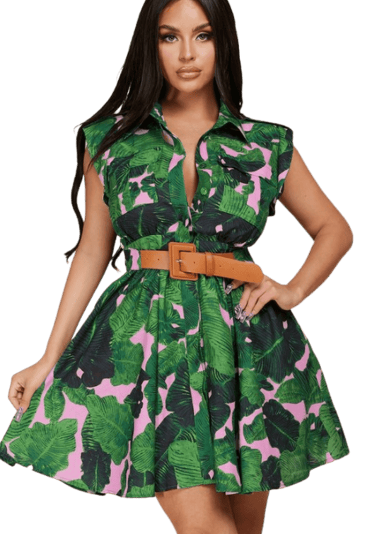 Tropical Print Belted Dress - Howse Fashion Company