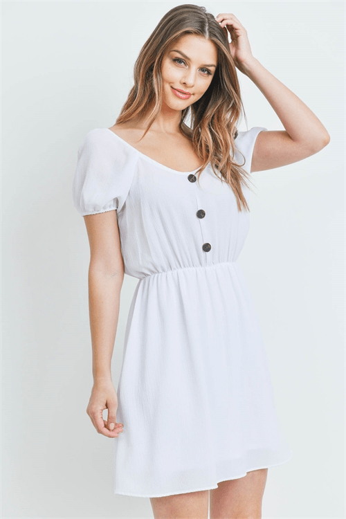 White Dress with Contrasting Buttons - Howse Fashion Company