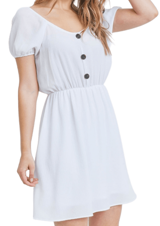 White Dress with Contrasting Buttons - Howse Fashion Company