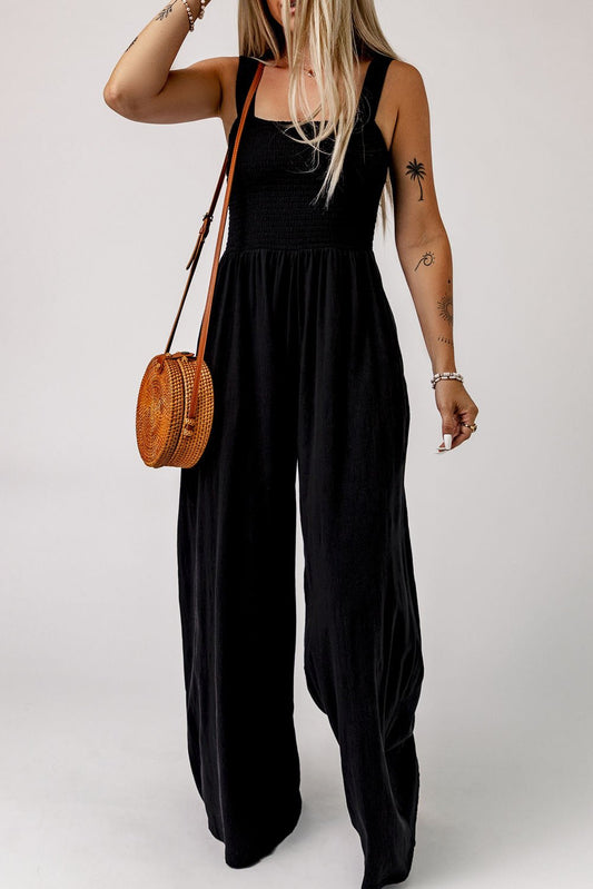 Wide Leg Jumpsuit with Pockets - Black - Howse Fashion Company