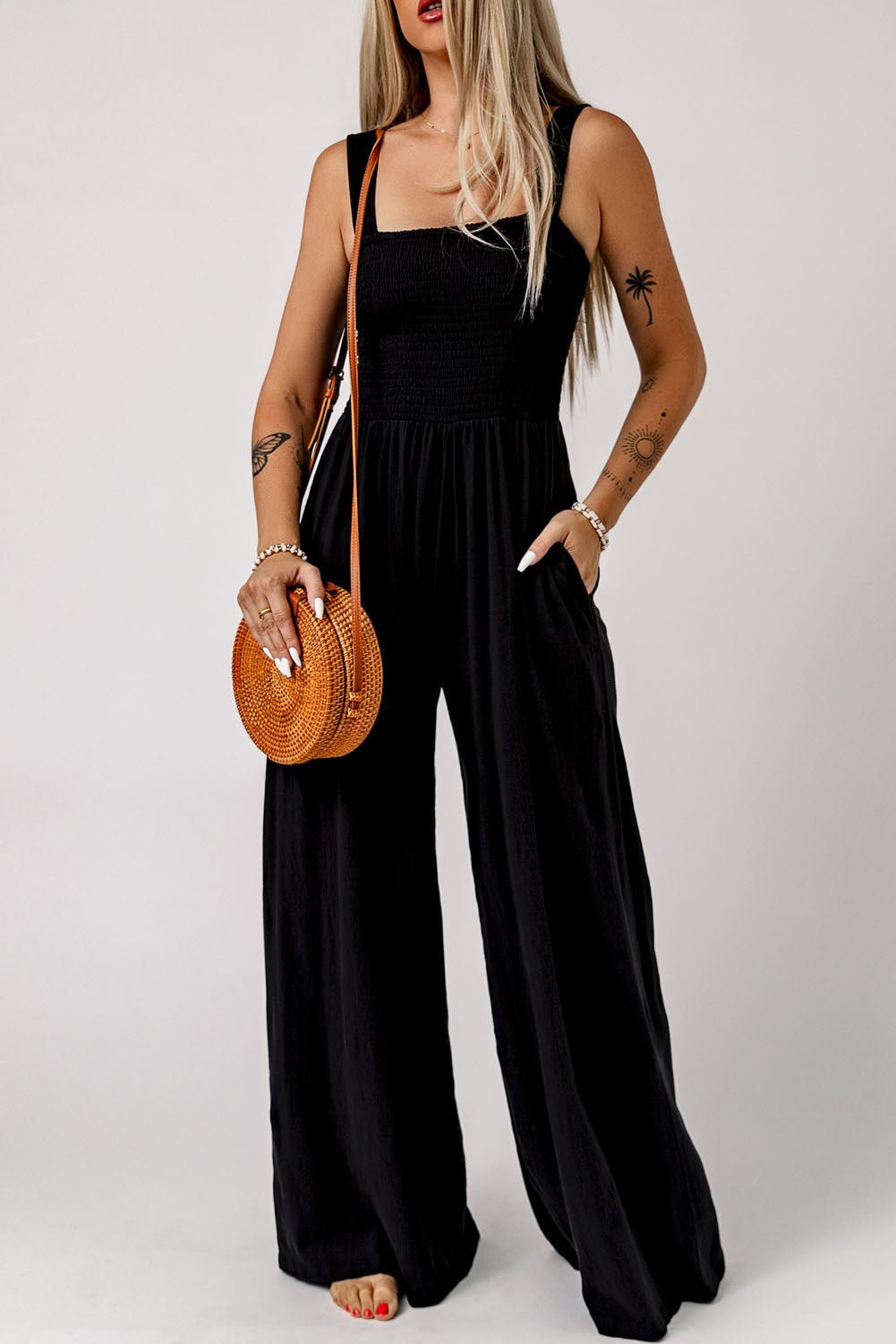 Wide Leg Jumpsuit with Pockets - Black - Howse Fashion Company