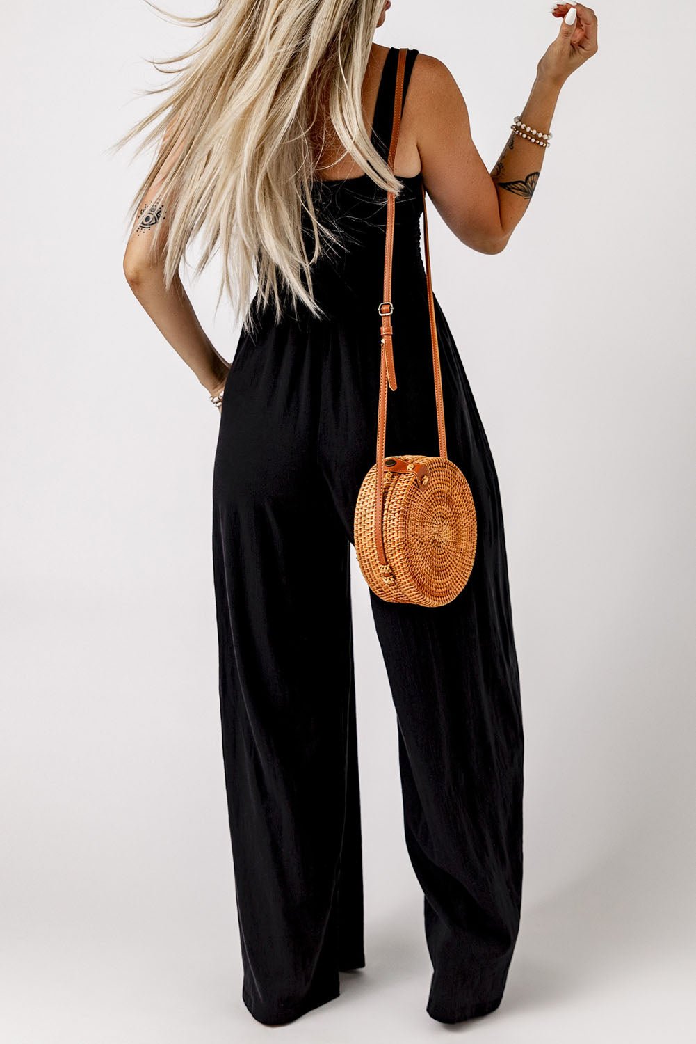 Wide Leg Jumpsuit with Pockets - Black - Howse Fashion Company