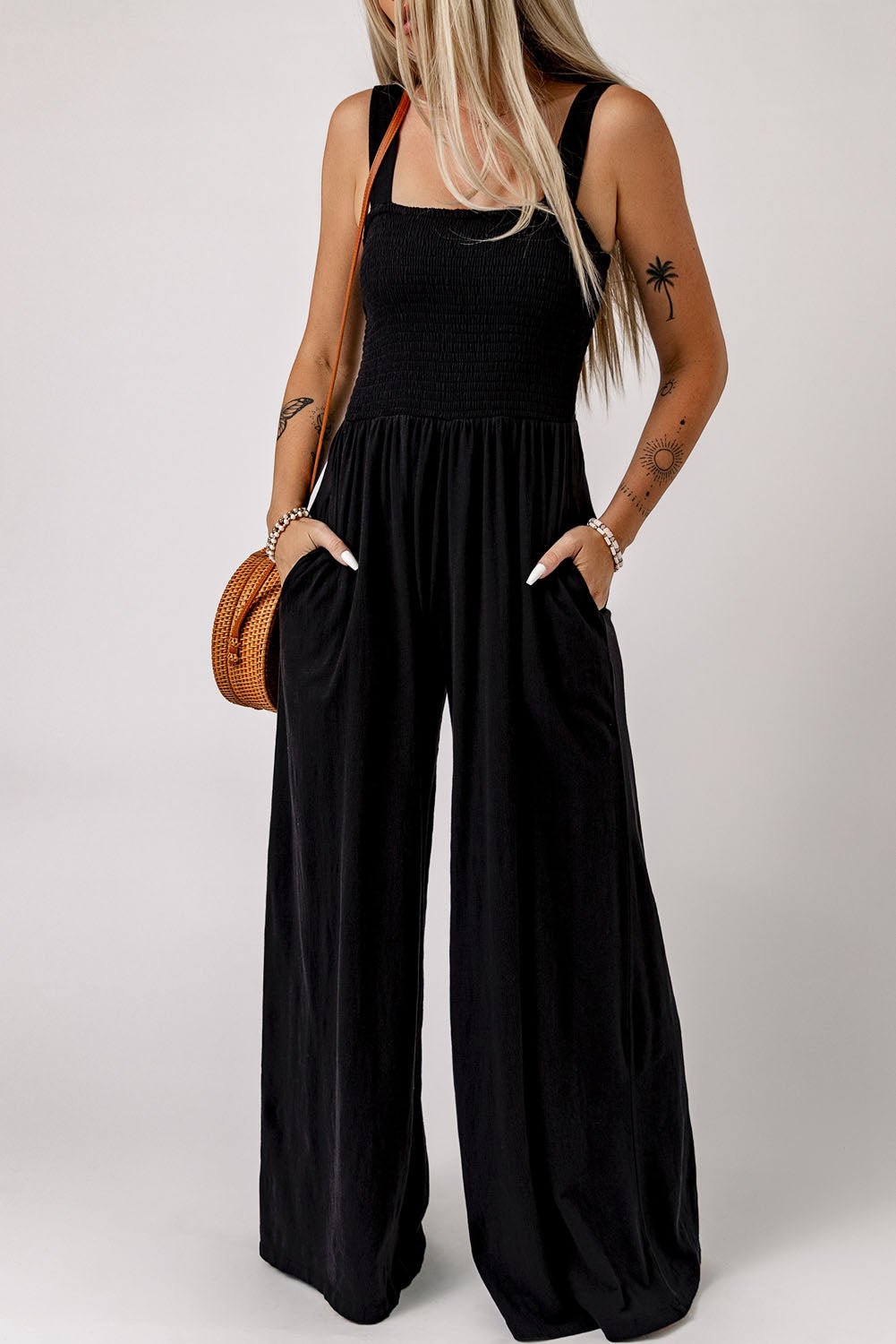 Wide Leg Jumpsuit with Pockets - Black - Howse Fashion Company