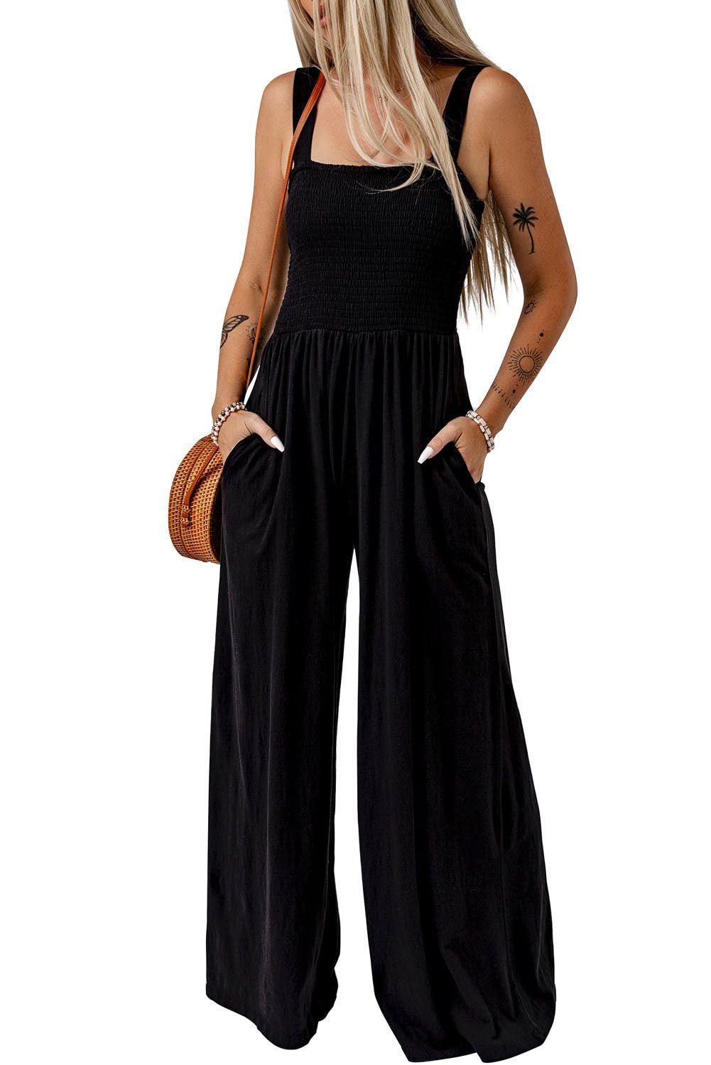 Wide Leg Jumpsuit with Pockets - Black - Howse Fashion Company